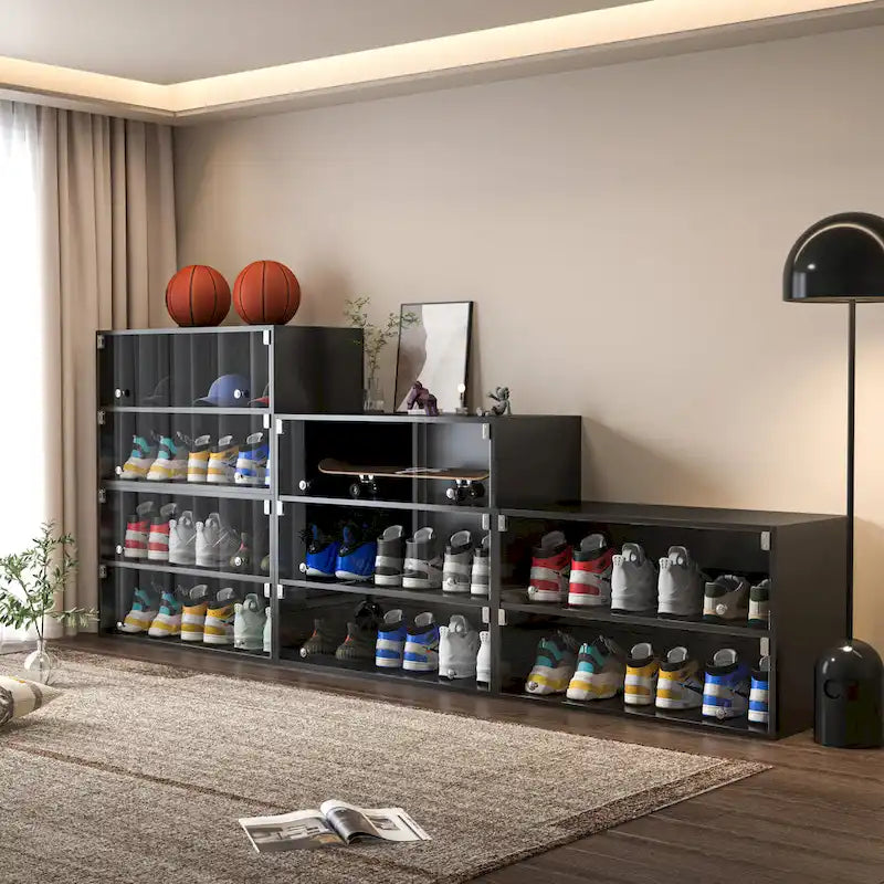 Glass-Door Sneaker Storage Cabinet with RGB LED Lighting