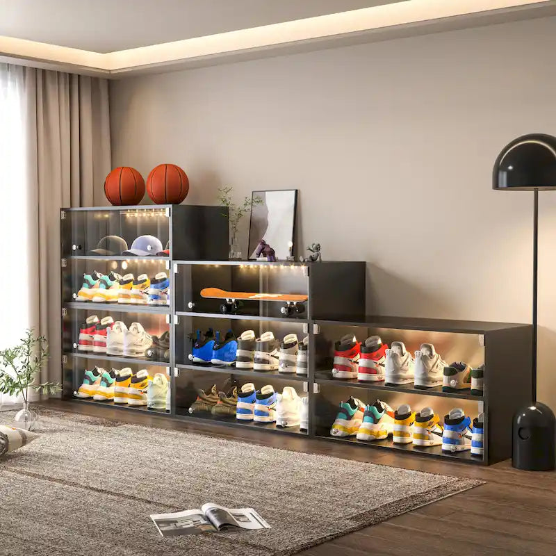 Glass-Door Sneaker Storage Cabinet with RGB LED Lighting