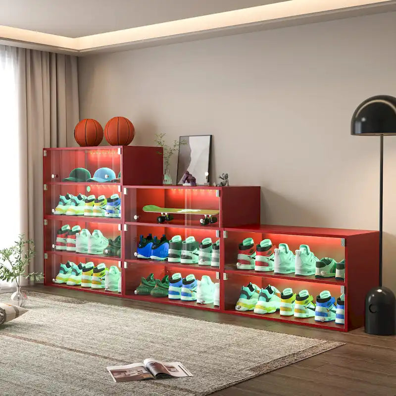 Glass-Door Sneaker Storage Cabinet with RGB LED Lighting