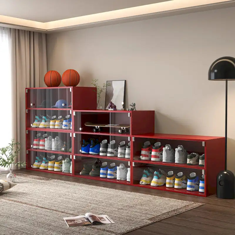Glass-Door Sneaker Storage Cabinet with RGB LED Lighting