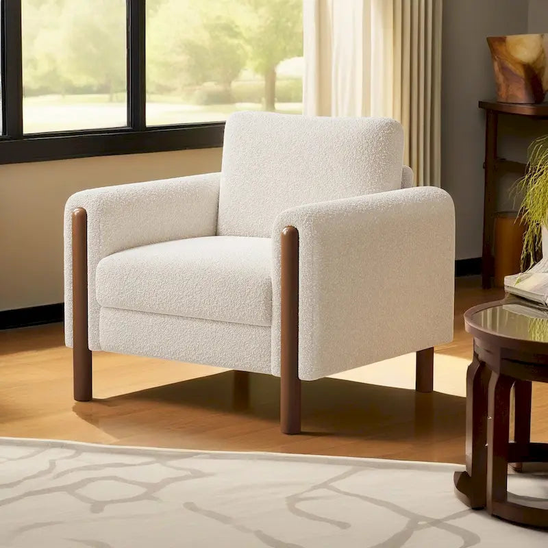 Oversized Textured Upholstered Accent Chair with Walnut Legs