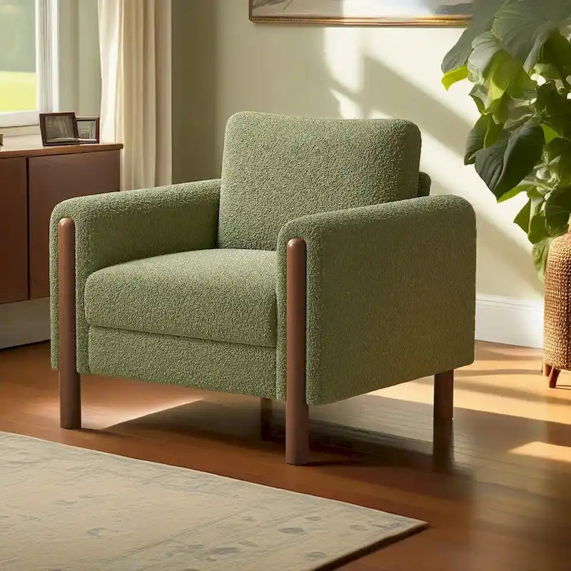 Oversized Textured Upholstered Accent Chair with Walnut Legs
