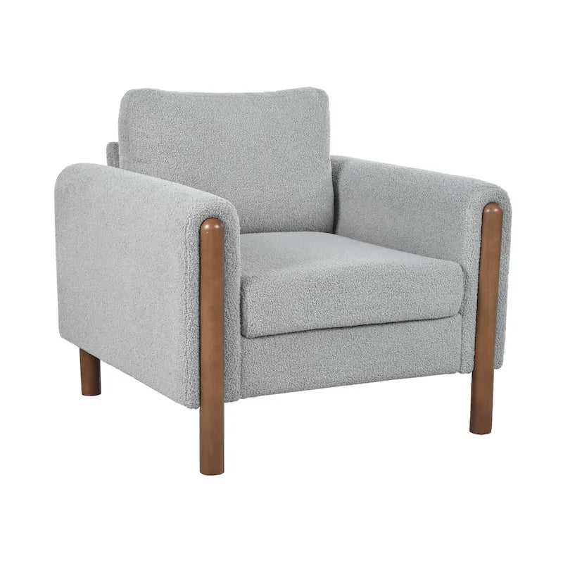 Oversized Textured Upholstered Accent Chair with Walnut Legs