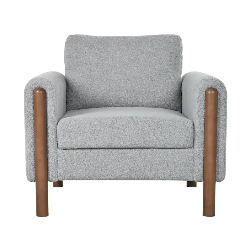 Oversized Textured Upholstered Accent Chair with Walnut Legs