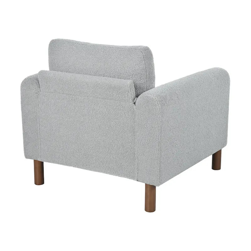 Oversized Textured Upholstered Accent Chair with Walnut Legs