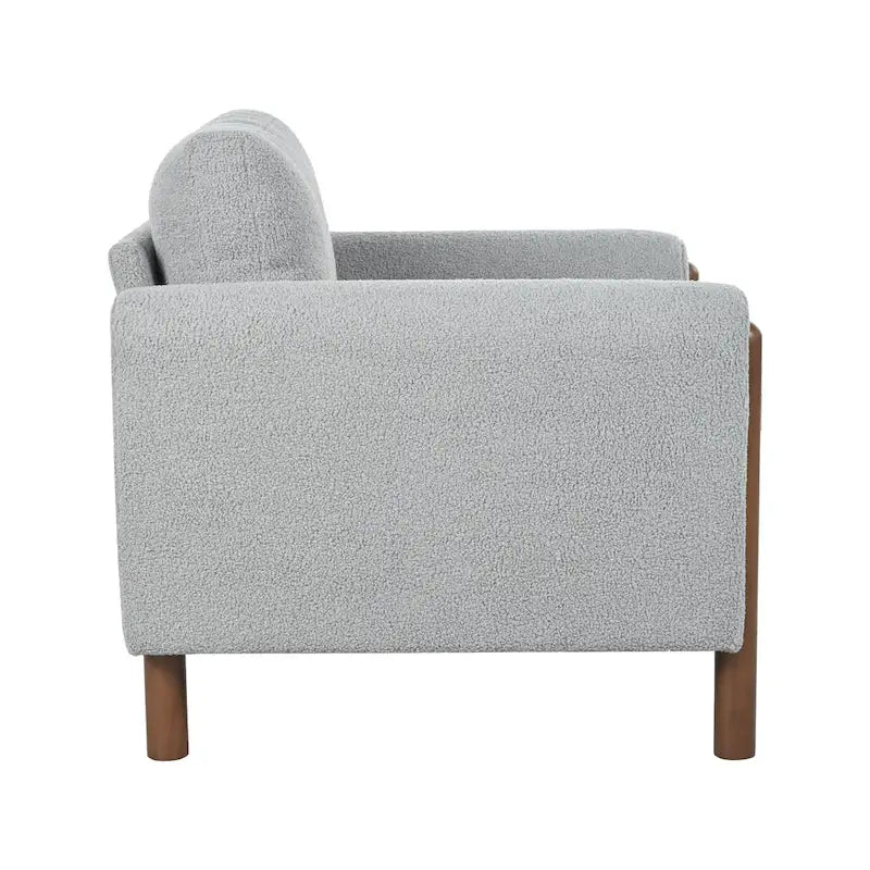 Oversized Textured Upholstered Accent Chair with Walnut Legs