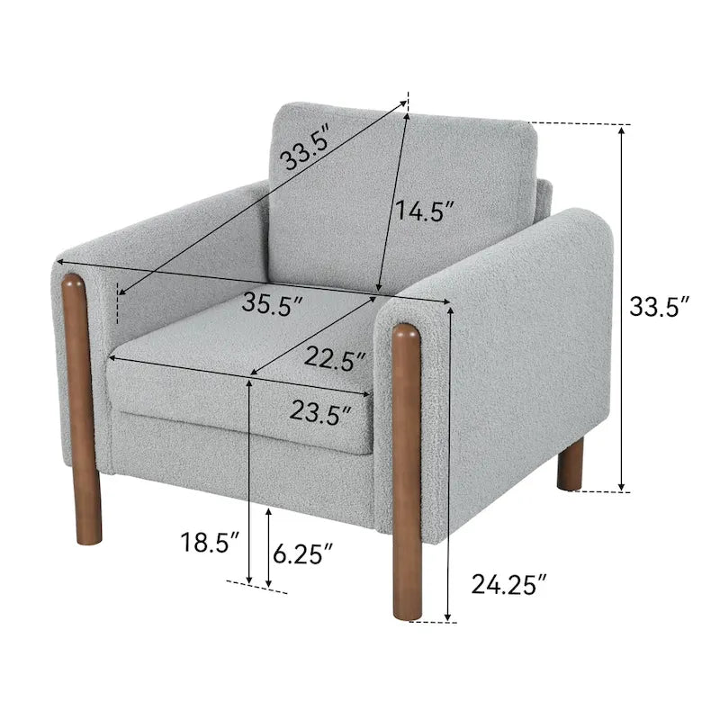Oversized Textured Upholstered Accent Chair with Walnut Legs
