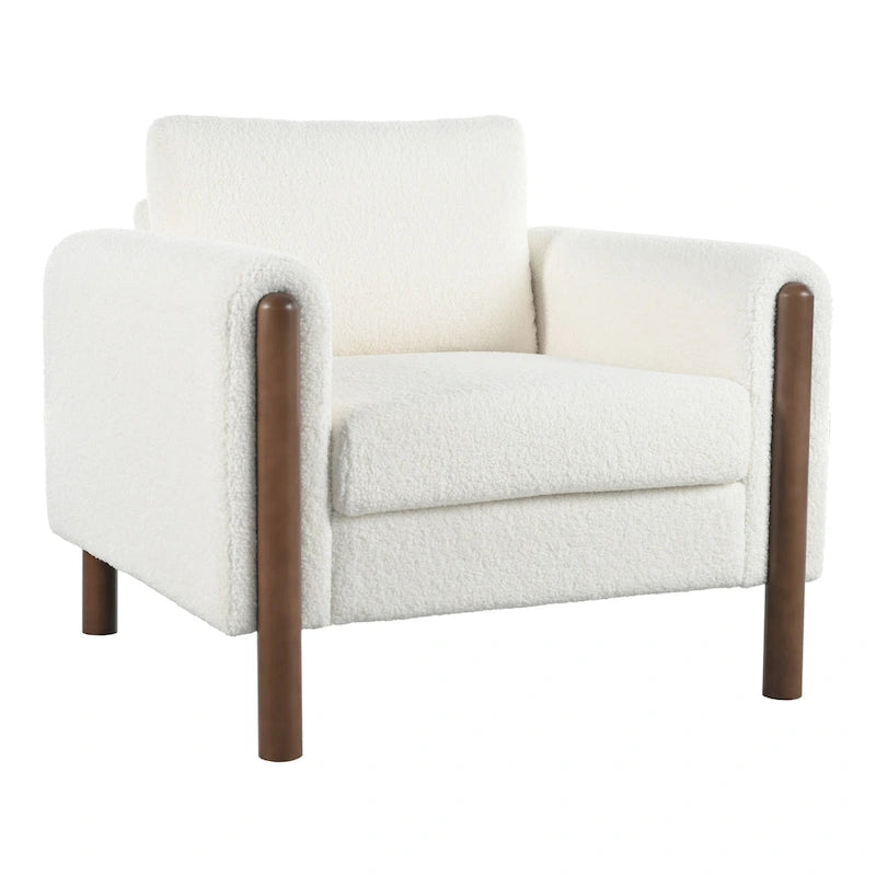 Oversized Textured Upholstered Accent Chair with Walnut Legs