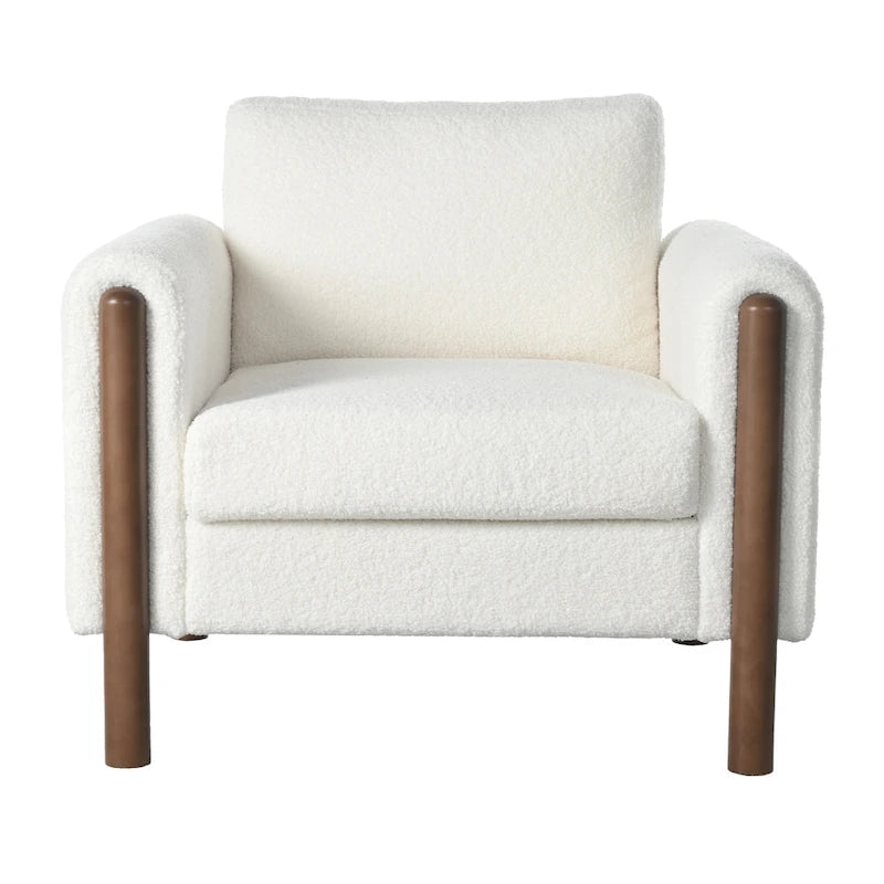 Oversized Textured Upholstered Accent Chair with Walnut Legs