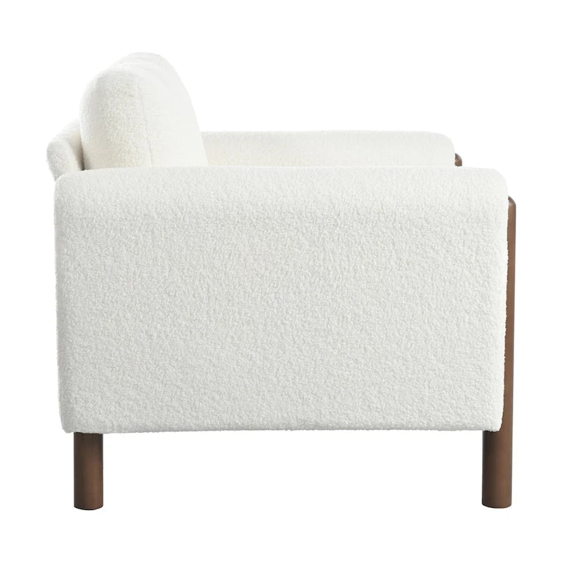 Oversized Textured Upholstered Accent Chair with Walnut Legs