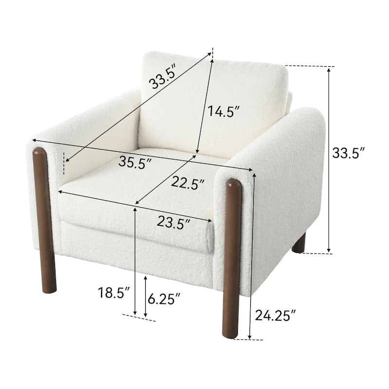 Oversized Textured Upholstered Accent Chair with Walnut Legs