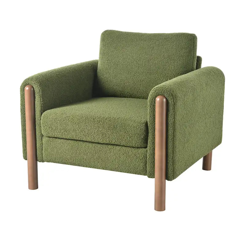 Oversized Textured Upholstered Accent Chair with Walnut Legs