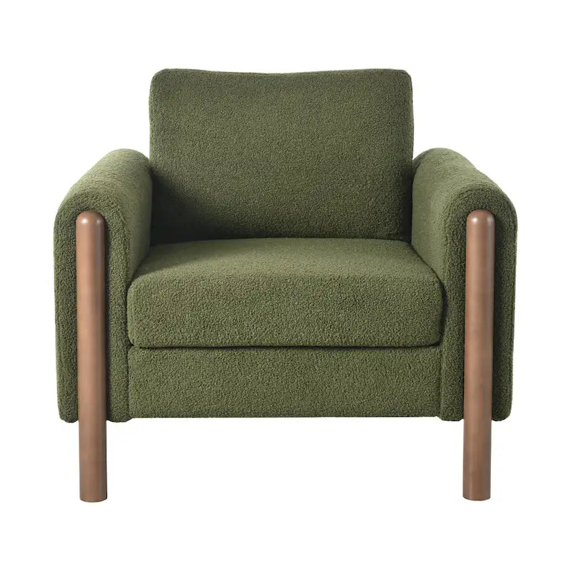 Oversized Textured Upholstered Accent Chair with Walnut Legs
