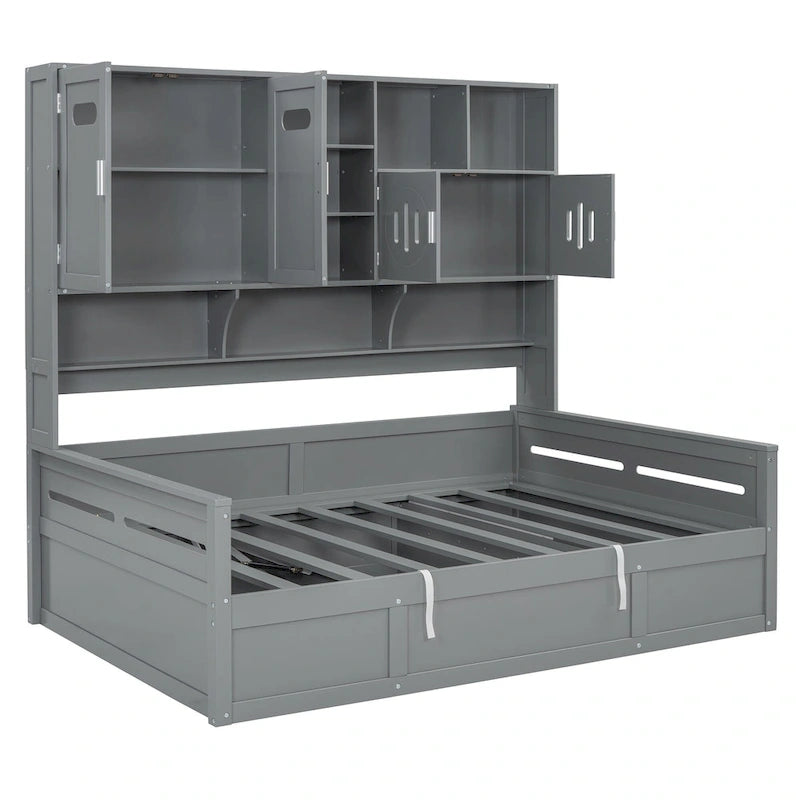 Wooden Bookcase Daybed with Hydraulic Lift Storage
