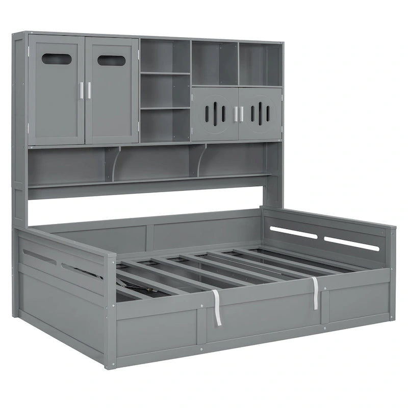 Wooden Bookcase Daybed with Hydraulic Lift Storage