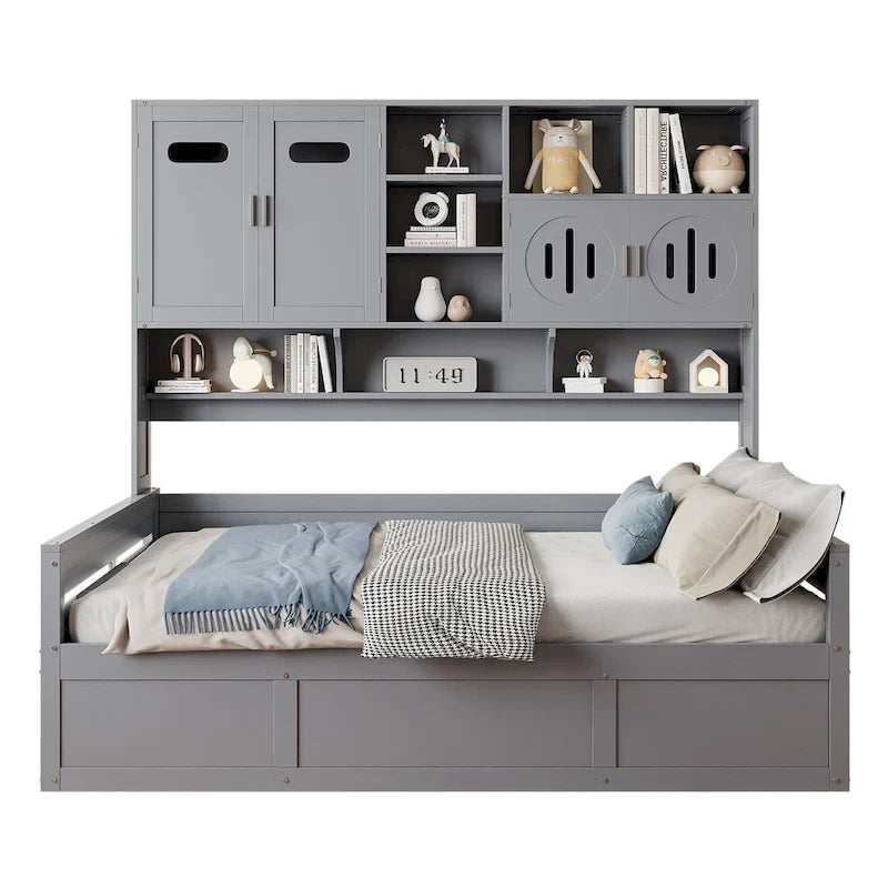 Wooden Bookcase Daybed with Hydraulic Lift Storage