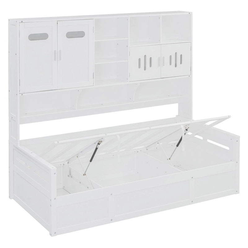 Wooden Bookcase Daybed with Hydraulic Lift Storage