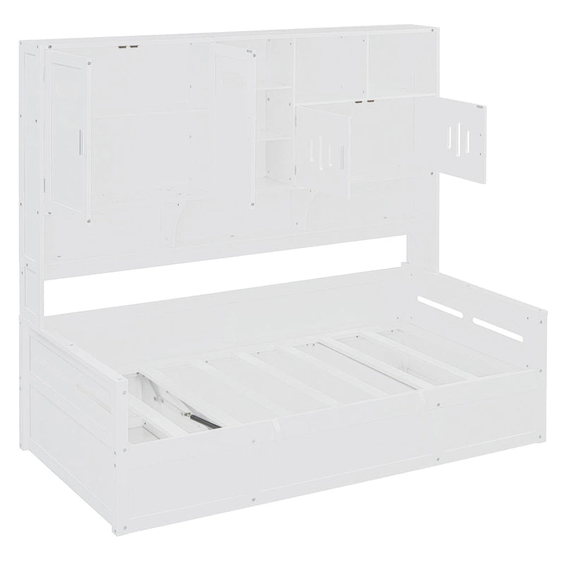Wooden Bookcase Daybed with Hydraulic Lift Storage