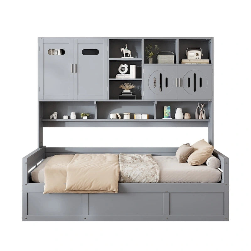Wooden Bookcase Daybed with Hydraulic Lift Storage