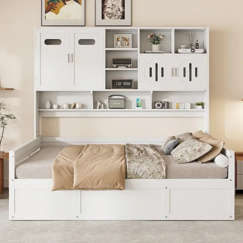 Wooden Bookcase Daybed with Hydraulic Lift Storage