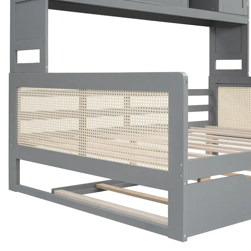 Wooden Bookcase Daybed with Twin Trundle and Storage Cabinet