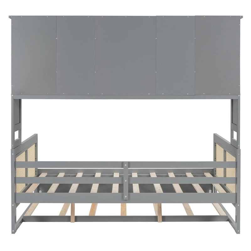 Wooden Bookcase Daybed with Twin Trundle and Storage Cabinet