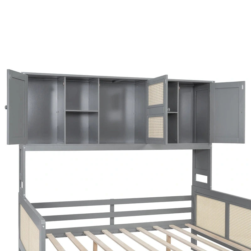 Wooden Bookcase Daybed with Twin Trundle and Storage Cabinet