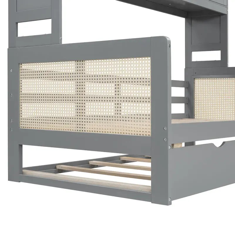 Wooden Bookcase Daybed with Twin Trundle and Storage Cabinet