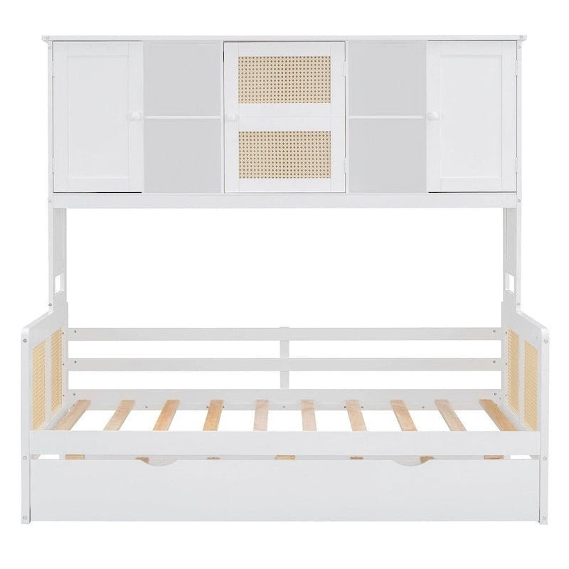 Wooden Bookcase Daybed with Twin Trundle and Storage Cabinet