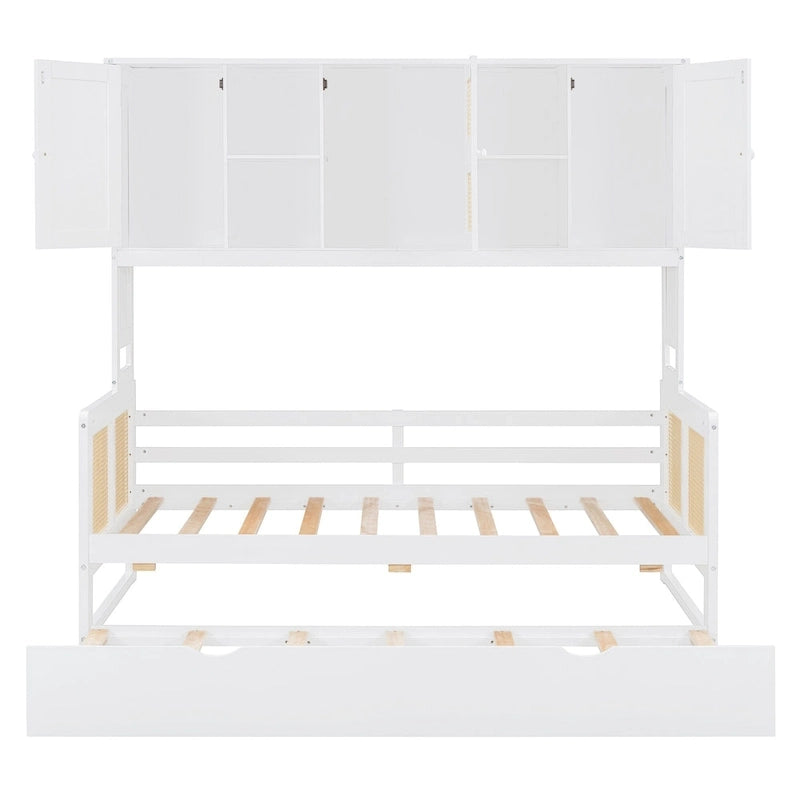 Wooden Bookcase Daybed with Twin Trundle and Storage Cabinet