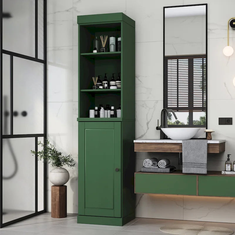 16.5-Inch Solid Wood Bathroom Cabinet with Adjustable Shelves