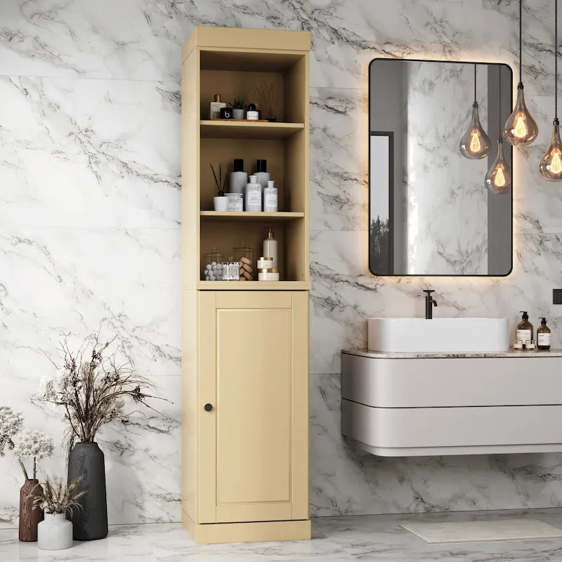 16.5-Inch Solid Wood Bathroom Cabinet with Adjustable Shelves