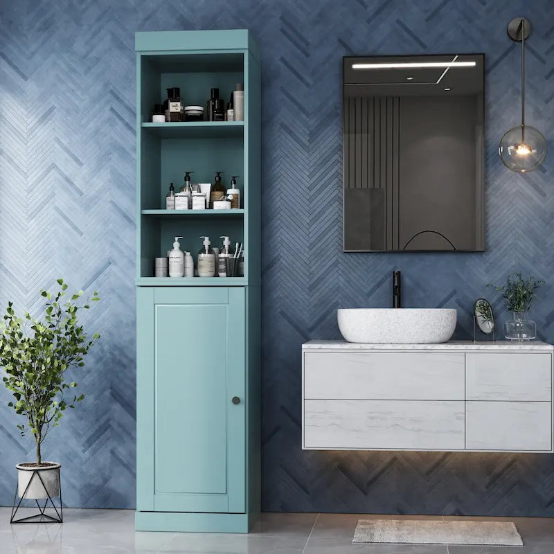 16.5-Inch Solid Wood Bathroom Cabinet with Adjustable Shelves