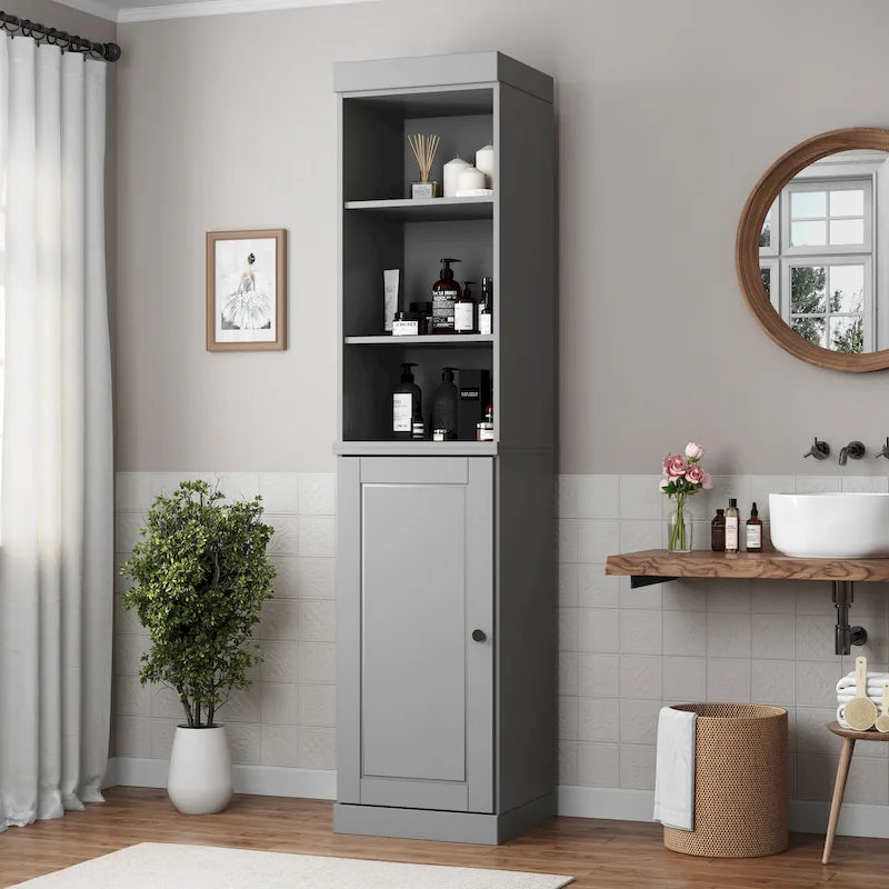 16.5-Inch Solid Wood Bathroom Cabinet with Adjustable Shelves