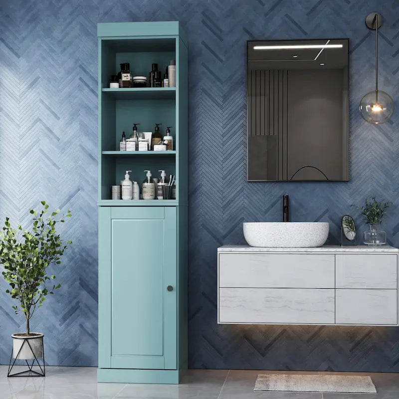 16.5-Inch Solid Wood Bathroom Cabinet with Adjustable Shelves