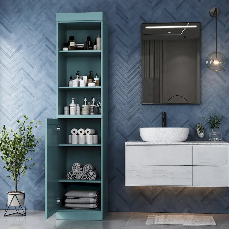 16.5-Inch Solid Wood Bathroom Cabinet with Adjustable Shelves