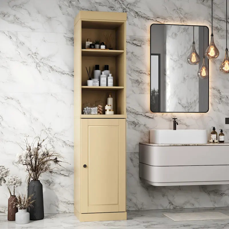16.5-Inch Solid Wood Bathroom Cabinet with Adjustable Shelves