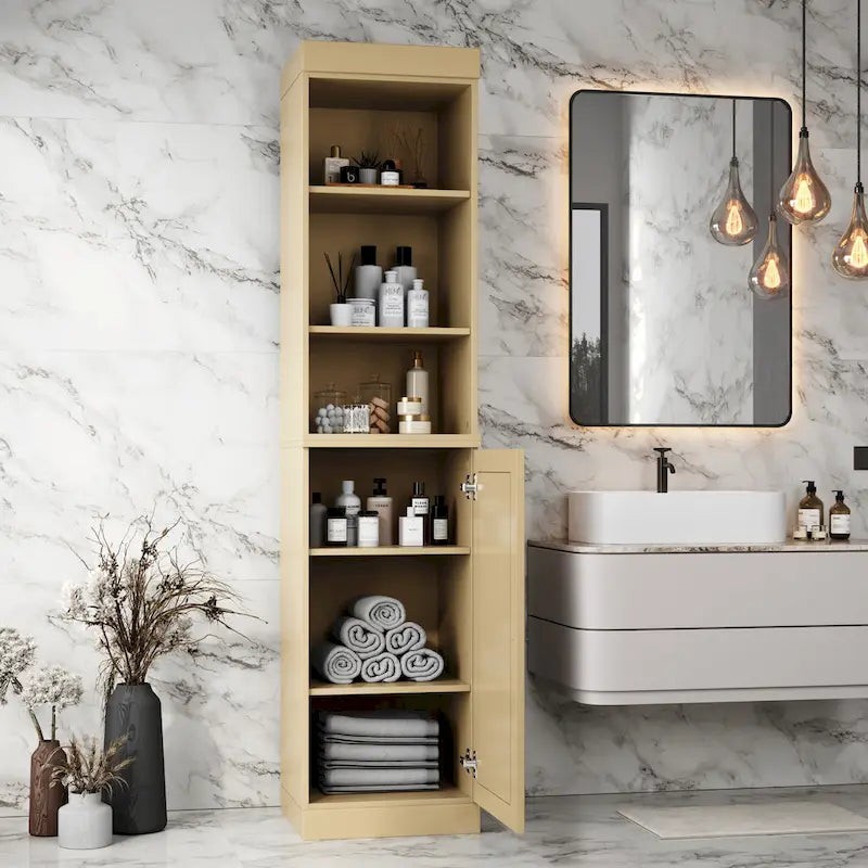 16.5-Inch Solid Wood Bathroom Cabinet with Adjustable Shelves