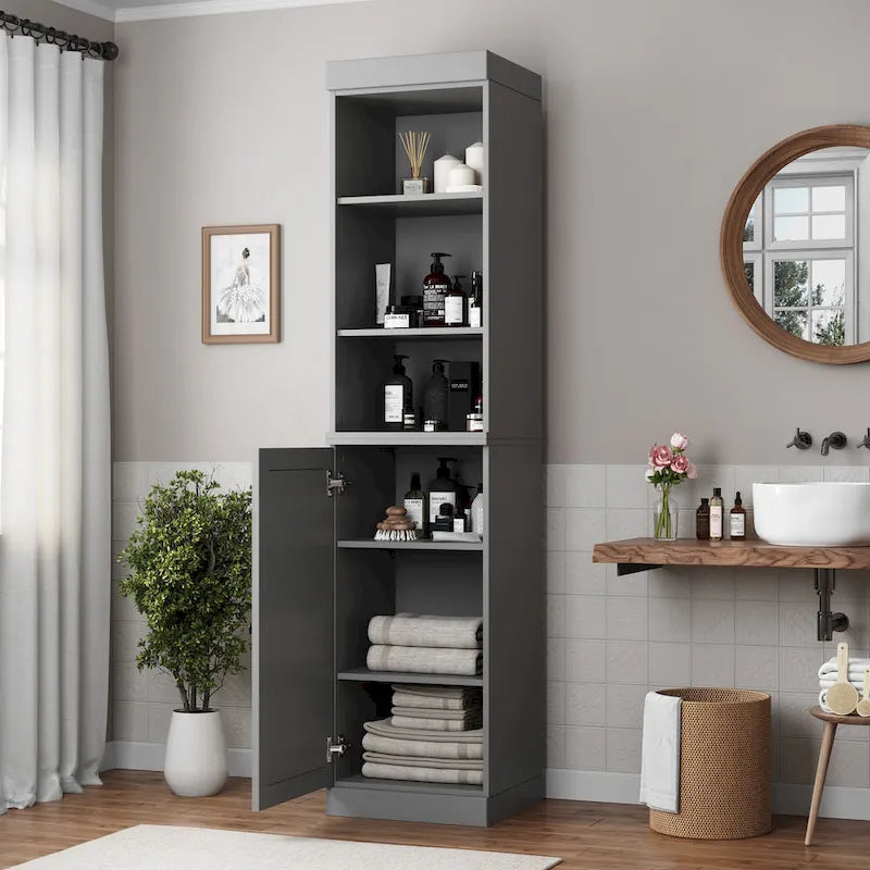 16.5-Inch Solid Wood Bathroom Cabinet with Adjustable Shelves