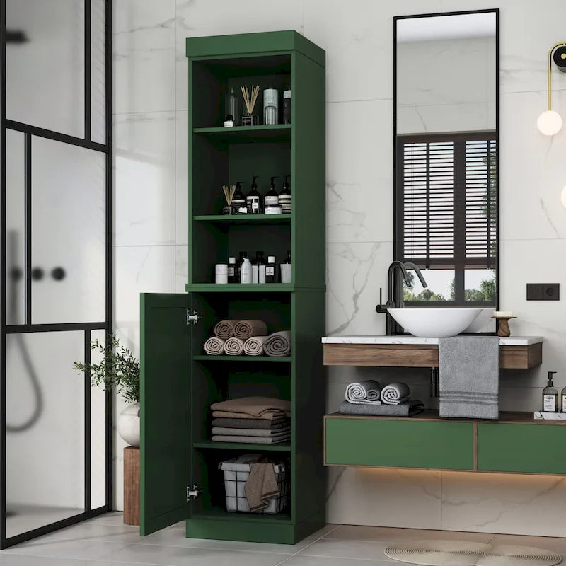 16.5-Inch Solid Wood Bathroom Cabinet with Adjustable Shelves