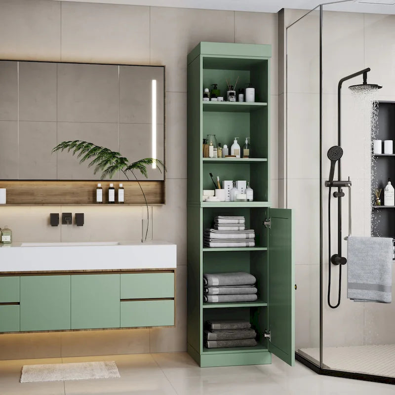16.5-Inch Solid Wood Bathroom Cabinet with Adjustable Shelves