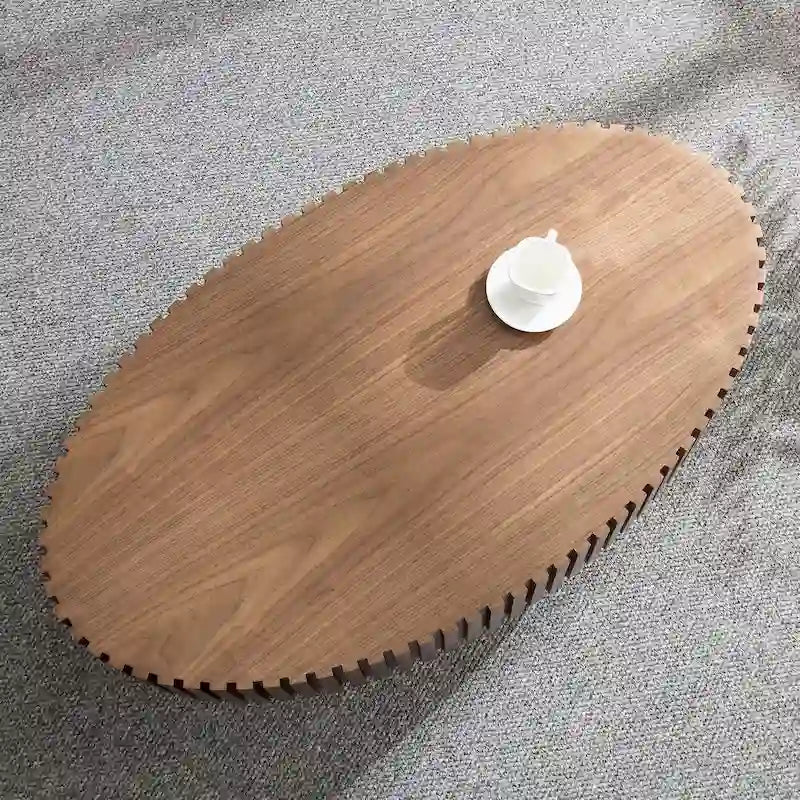 Round Coffee Table with Wood-Grain Finish and Pedestal Base