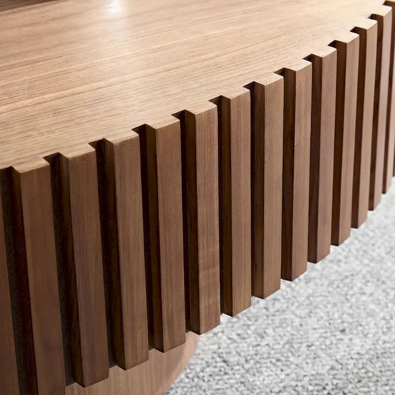 Round Coffee Table with Wood-Grain Finish and Pedestal Base