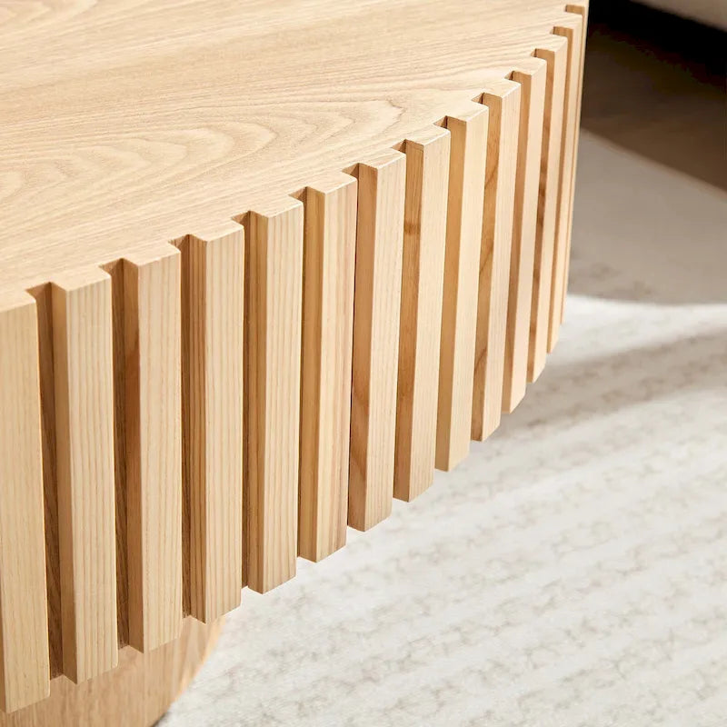 Round Coffee Table with Wood-Grain Finish and Pedestal Base
