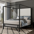 Metal Canopy Bed with Upholstered Wingback Headboard