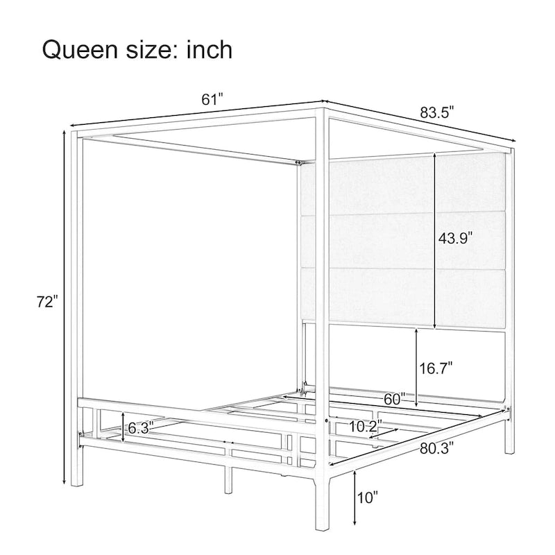 Metal Canopy Bed with Upholstered Wingback Headboard