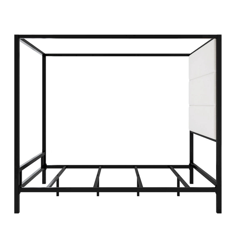 Metal Canopy Bed with Upholstered Wingback Headboard