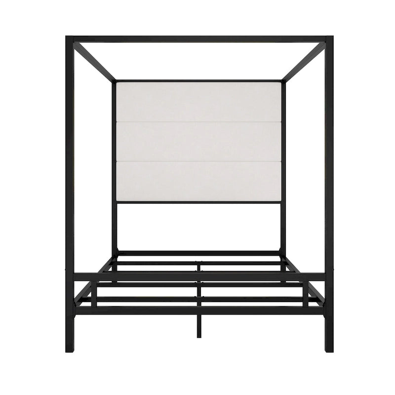 Metal Canopy Bed with Upholstered Wingback Headboard