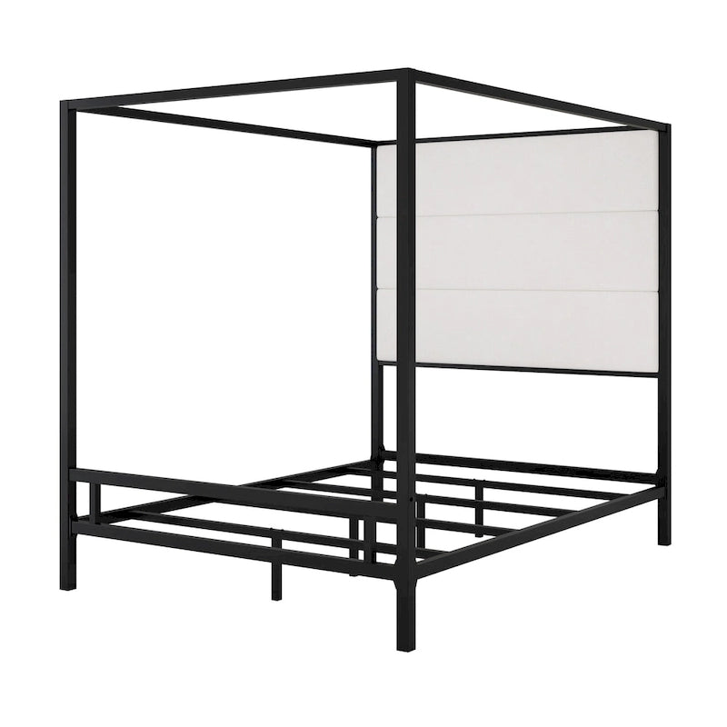 Metal Canopy Bed with Upholstered Wingback Headboard