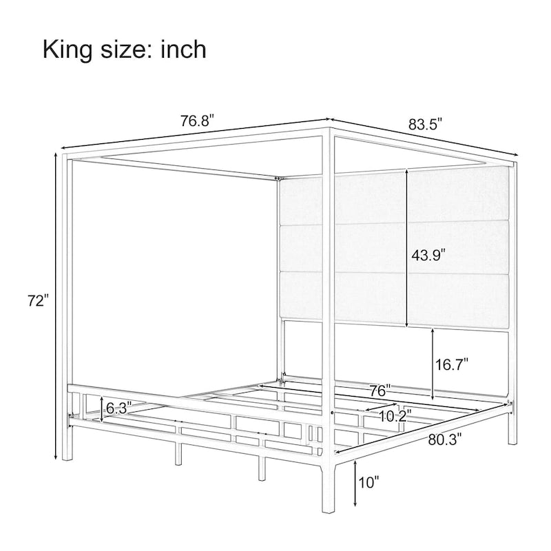 Metal Canopy Bed with Upholstered Wingback Headboard